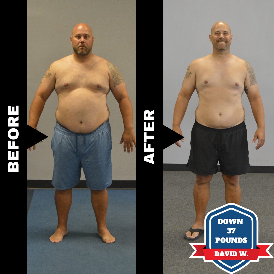 A before and after picture of weight loss