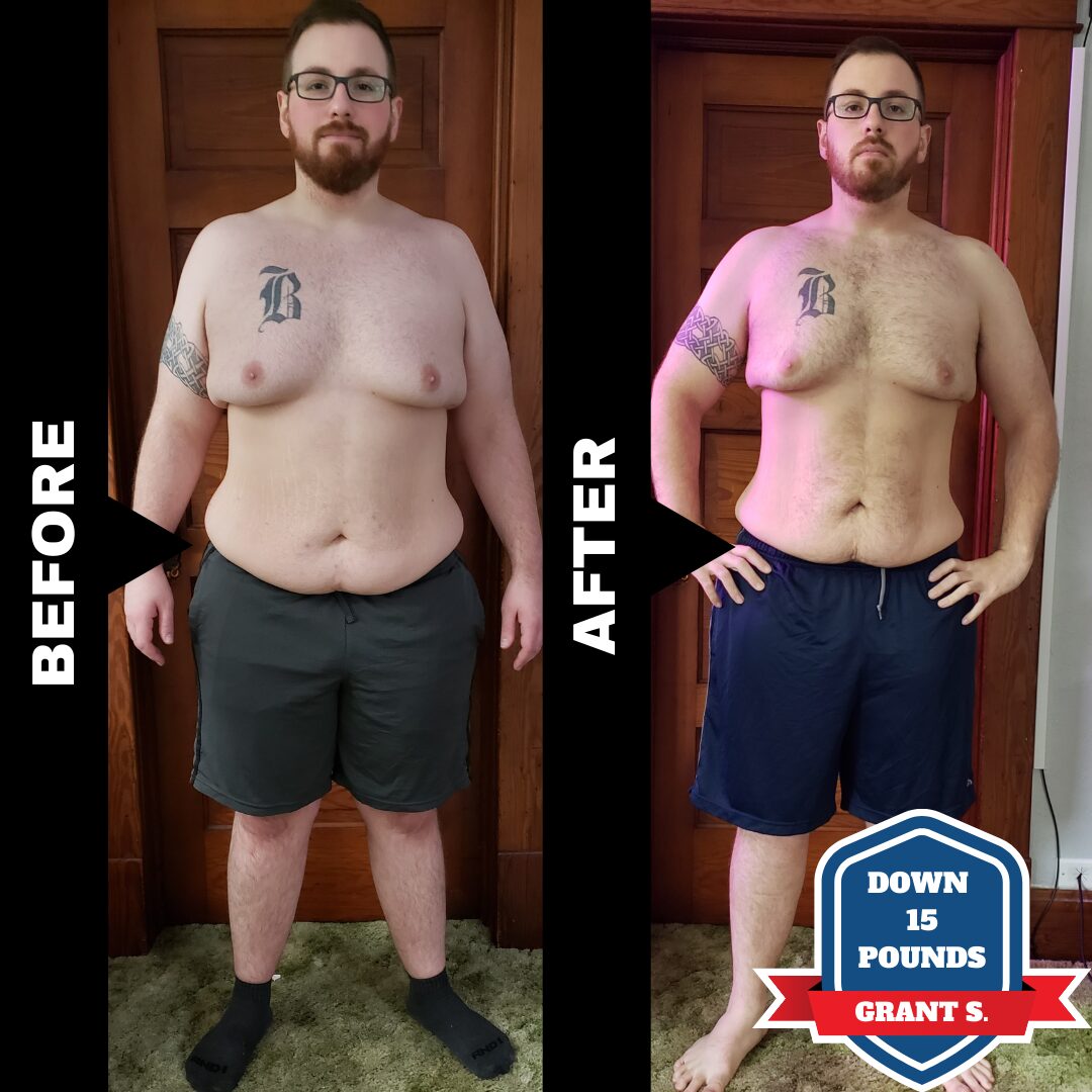 A before and after picture of weight loss