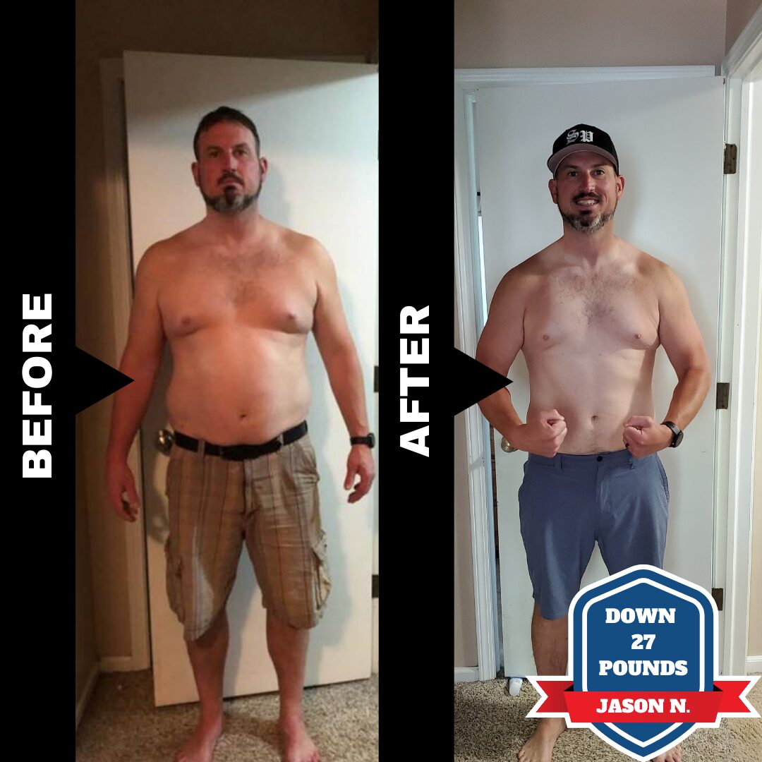 A before and after picture of weight loss