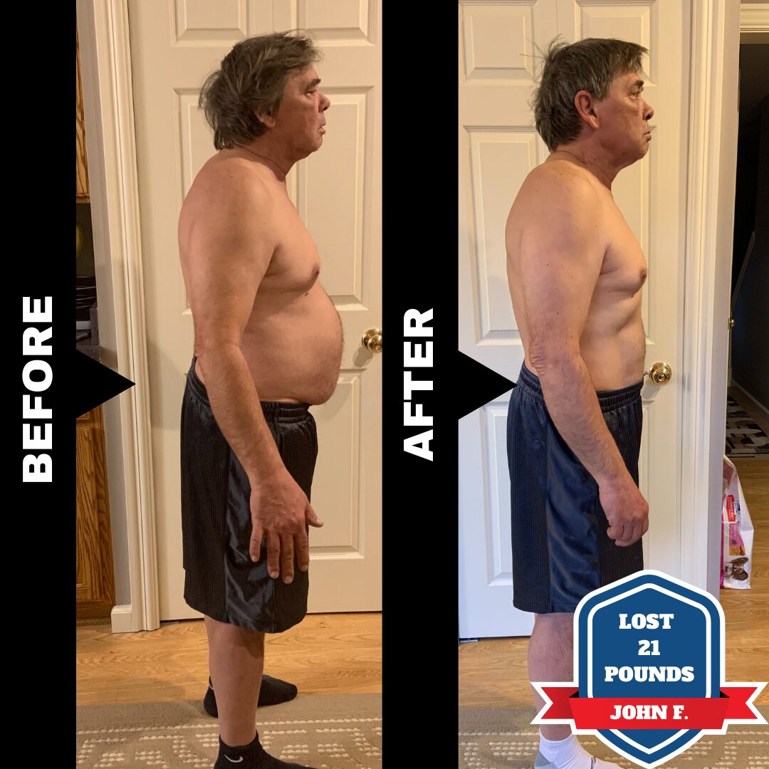 A before and after picture of weight loss
